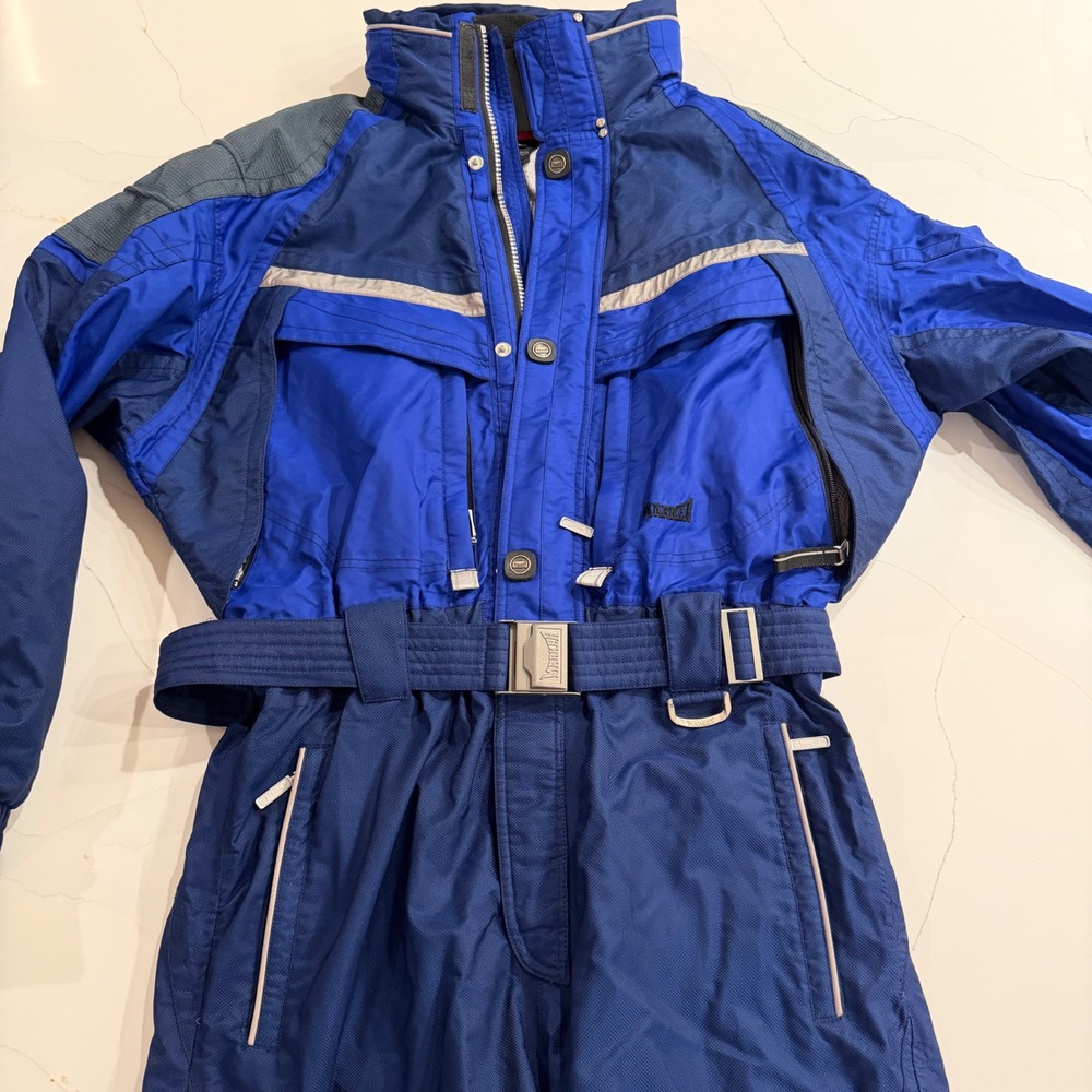 Marker Vintage Blue Ski Suit One-Piece Belted Vented Snow Suit Mens Large